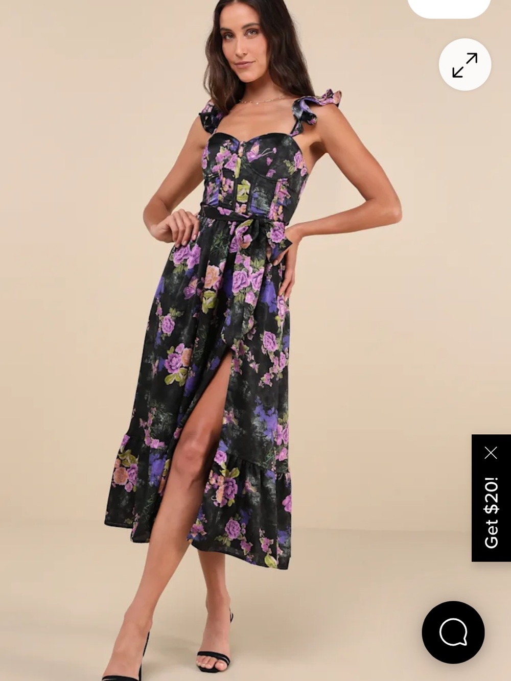 Lulu's Black Midi Dress with Purple & Pink Floral